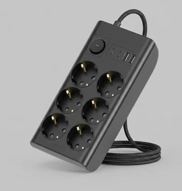 Akım Korumalı 6’Lı Priz 2xUSB 2xType-C Çıkış Yüksek Gerilim Koruma Çoklu Priz Çoğaltıcı görsel 2