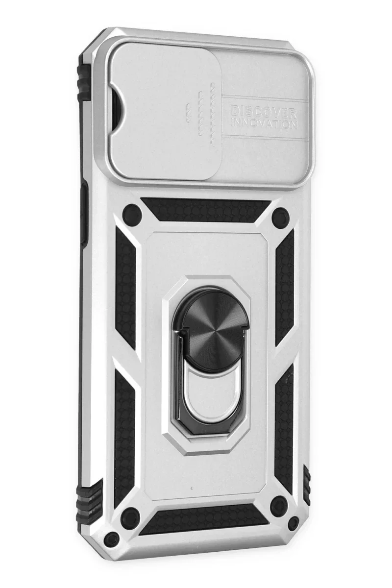 Apple iPhone 14 Pro Kılıf Pars Lens Yüzüklü Silikon - Gümüş görsel 3