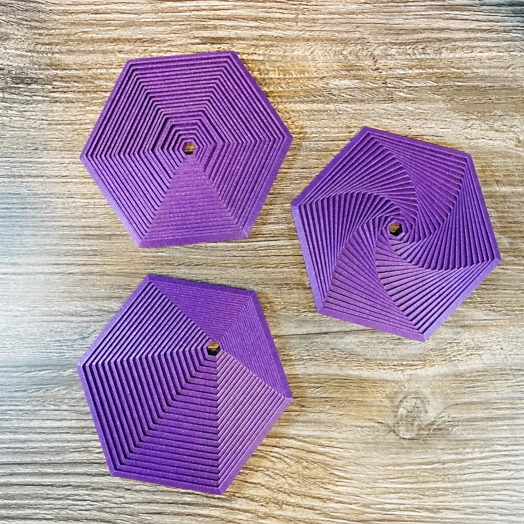 3D Baskı Super Fidget Coaster Seti - Altıgen Desenli Bardak Altlığı ve Tutucu-Mor görsel 2