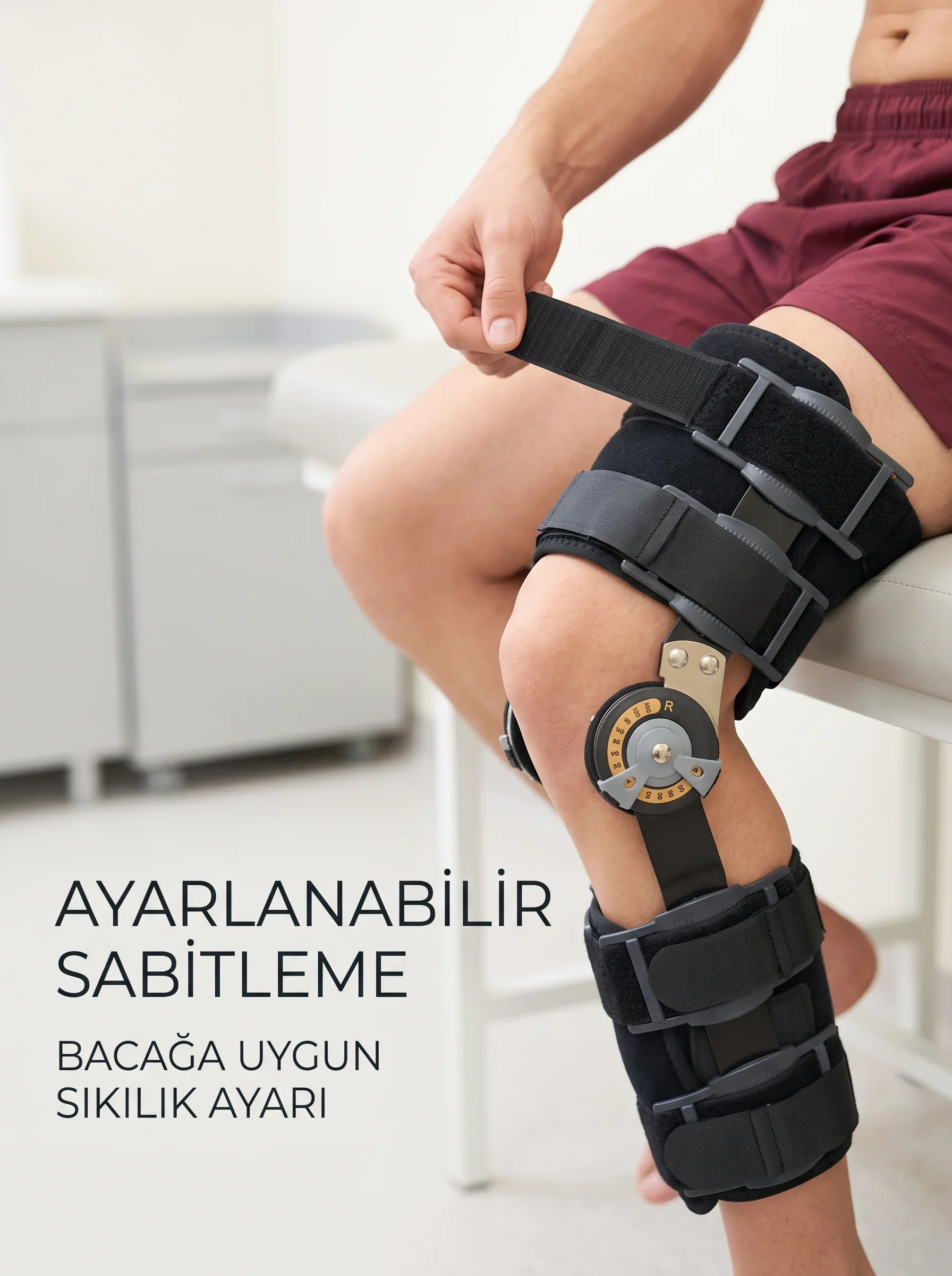 Açı Ayarlı Dizlik Yan Menteşeli Ayarlanabilir Cırtlı Diz Destek Aparatı