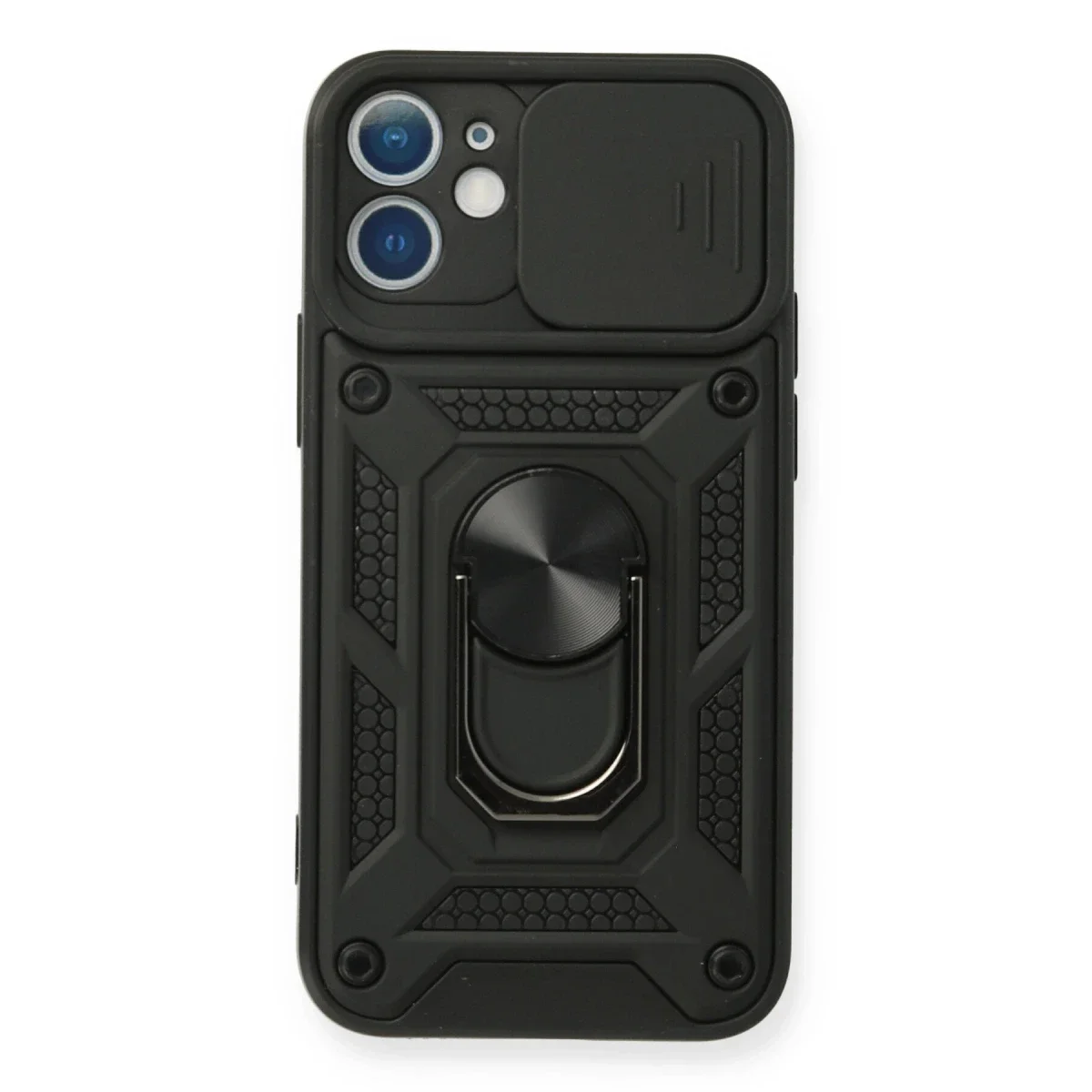 Apple iPhone 12 Mini Kılıf Pars Lens Yüzüklü Silikon - Siyah