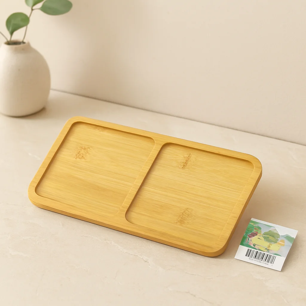 Bambu Ahşap 2 Bölmeli Dikdörtgen ni Tepsi - 12x23.4 cm