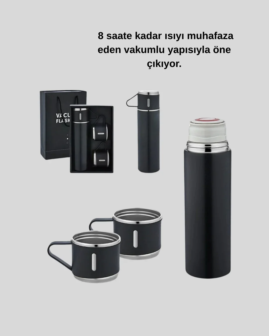 500 ml Paslanmaz Çelik Termos Seti – Sızdırmaz, Vakumlu, Isı Koruma Özellikli, Taşınabilir Termos görsel 4