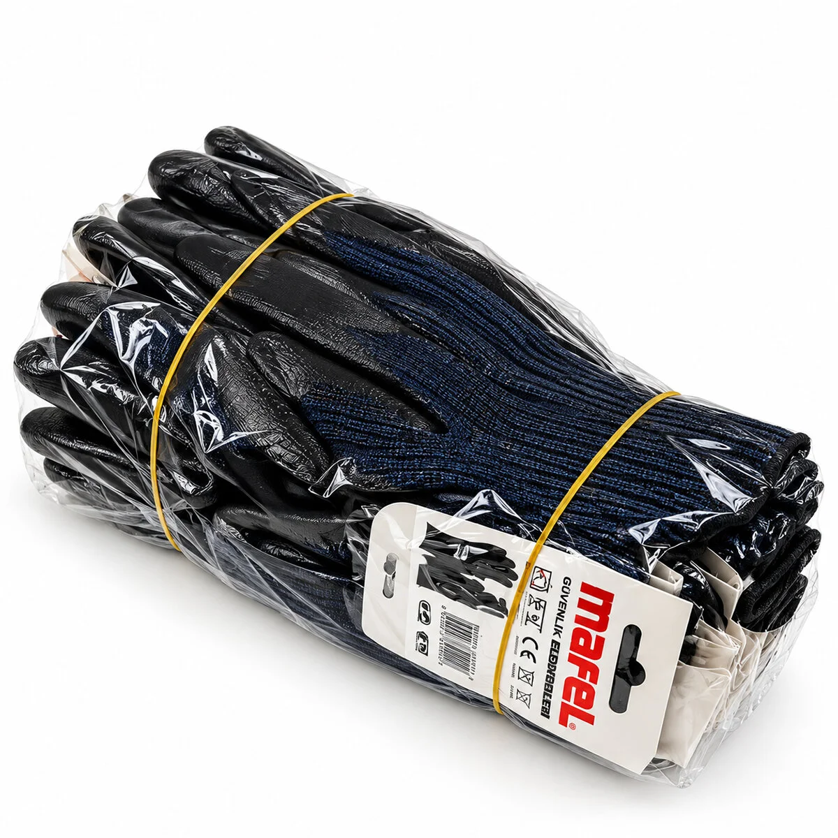 12 Adet Zebra Mavi Siyah No 10 Xl Nitril İşçi Eldiven Poşetli Ambalaj Kesilme Direnç görsel 3