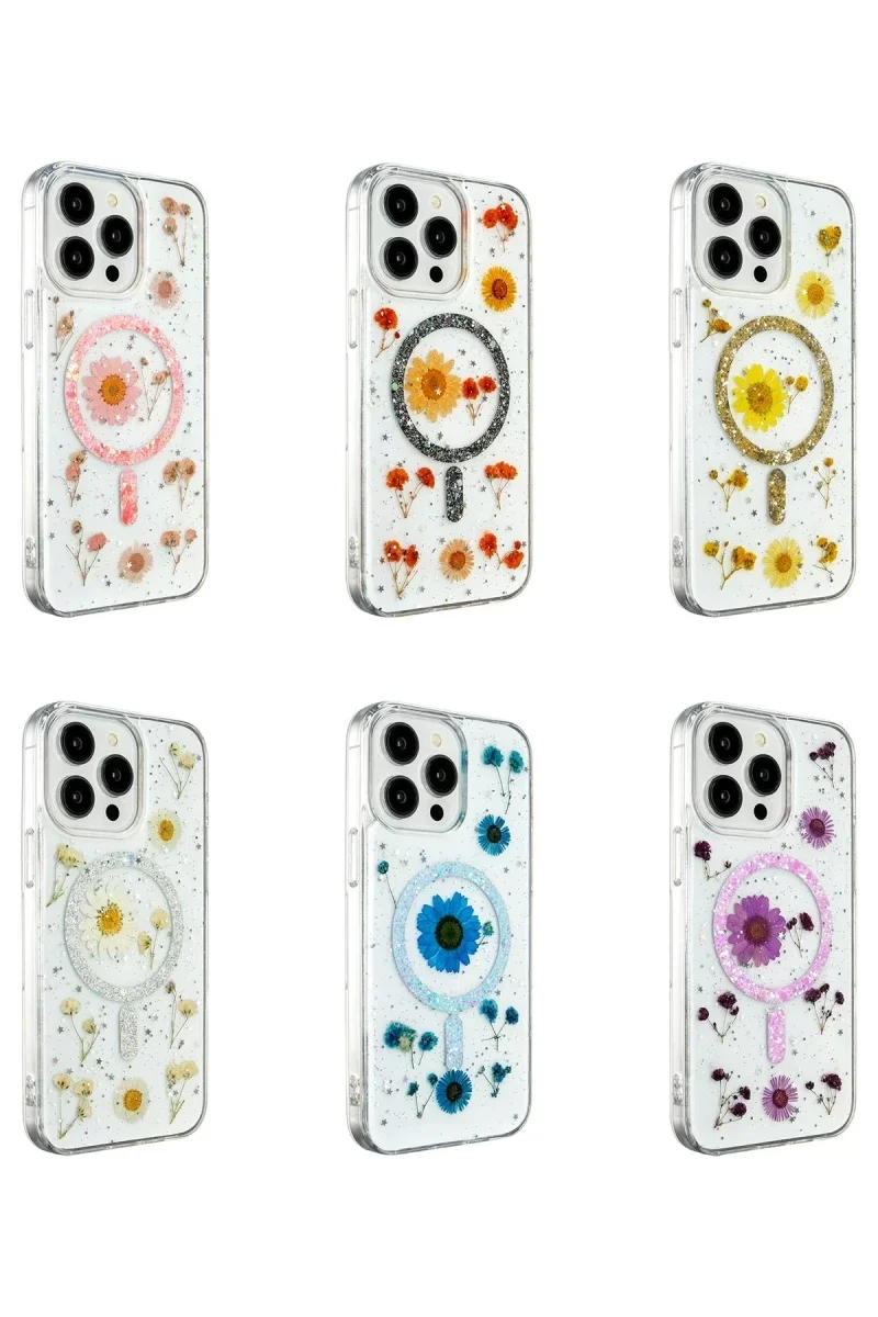 Apple iPhone 15 Pro Max Kılıf Daisy Simli Magsafe Kapak - Mavi görsel 2