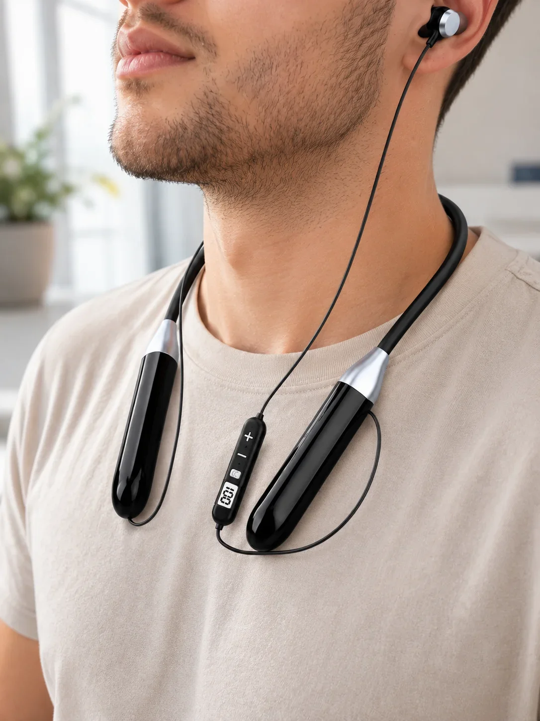 Spor İçin Bluetooth Boyun Kulaklığı krofonlu Kablosuz Kulak İçi Müzik ve Telefon Kulaklığı görsel 3
