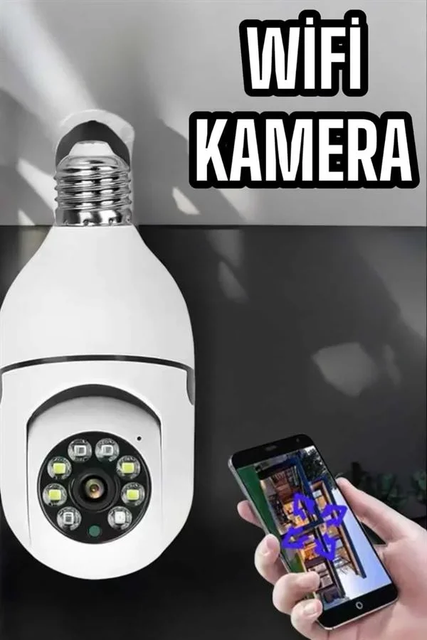 Wifi Kamera Duylu Ampul Görünümlü 360 Derece Dönebilen Ev Kamerası görsel 2