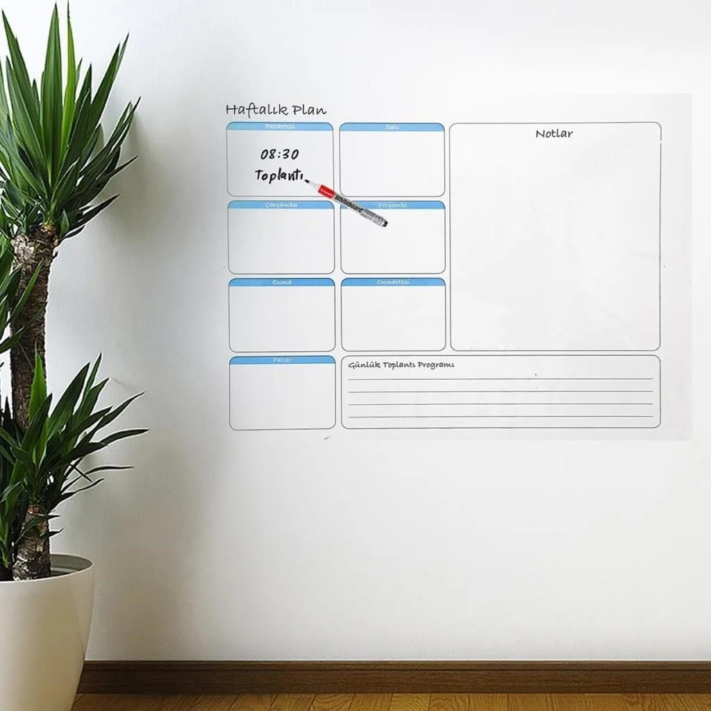Haftalık Planlayıcı Manyetik Duvar Stickerı Takvim 56 cm x 70 cm görsel 3