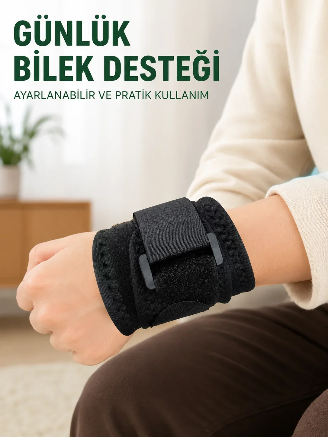 Siyah Bilek Destekliği Cırtlı Ayarlanabilir Bilek Bandı Spor ve Günlük Kullanım