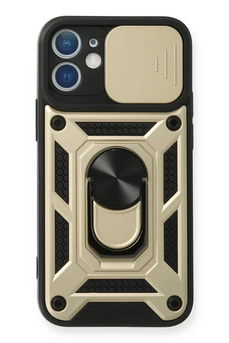 Apple iPhone 12 Kılıf Pars Lens Yüzüklü Silikon - Gold