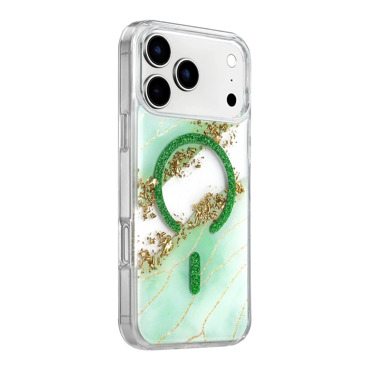 Onegif Apple İphone 17 Pro Lotus Simli Magsafe Kapak - Yeşil görsel 2