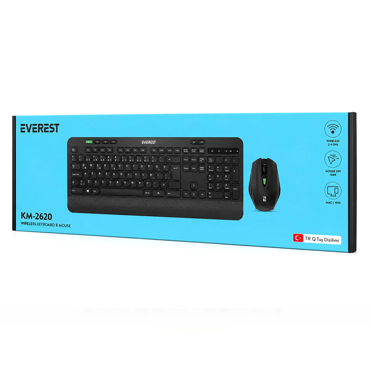 Kablosuz Klavye - Mouse Seti Siyah Usb - Sessiz - Switch Q Klavye KM-2620 görsel 3