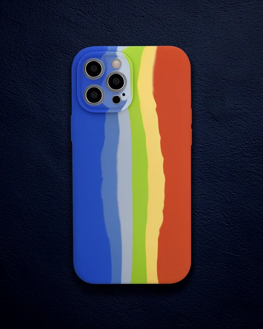 Apple İphone 12 Pro Kılıf Ebruli Lansman Silikon - Mavi-turuncu