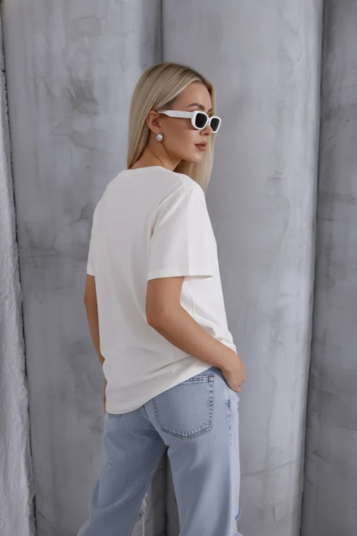 Kadın Bisiklet Yaka Drape Görünümlü Modern Bluz - Görsel 2