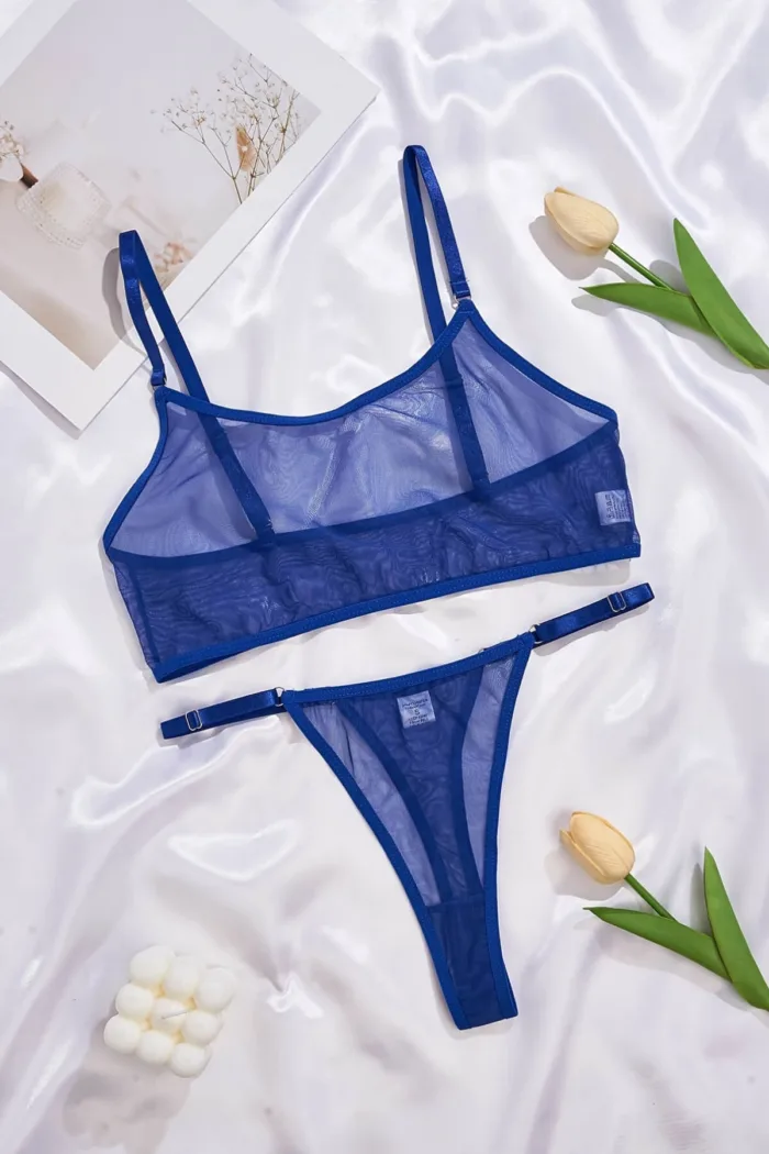 Mavi  Tül Bralet Tanga İç Giyim Takımı TM1389 - Görsel 4