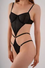 Siyah Dekolteli Balenli  İç Giyim Body TM1408