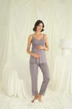 Dantelli Hamile Lohusa 3’lü Pijama Takımı - Görsel 6