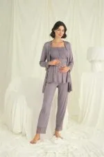 Dantelli Önü Düğmeli Hamile Lohusa 3’lü Pijama Takımı