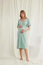 Dantelli Önü Düğmeli Hamile Lohusa Viskon Gecelik - Görsel 4
