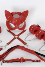 Kırmızı İçi Tüylü Maske,Kol,Bacak,Ağız Topu,,Tasma Harness Set - Görsel 2