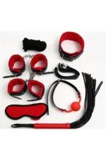 Kırmızı/Siyah İçi Tüylü Deri 7’li Harness Set - Görsel 2