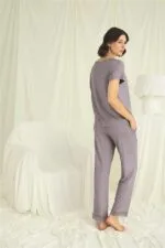 Kısa Kollu V Yakalı Dantelli Pijama Takımı - Görsel 7