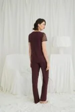 Kısa Kollu ve Dantelli V Yaka Pijama Takımı - Görsel 6