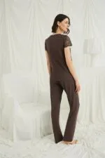 Kısa Kollu ve Dantelli V Yaka Pijama Takımı - Görsel 6