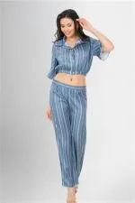 2’li Desenli Saten Pijama Takımı - Görsel 2