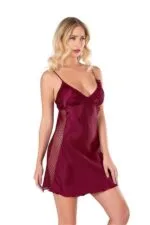 Bordo Kısa Saten Gecelik 8105 - Görsel 3