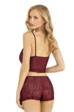 Bordo Saten Şort Takımı 9219 - Görsel 2
