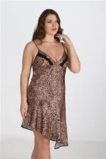 Premium Büyük Beden Saten Leopar Gecelik Bigsize - Görsel 2