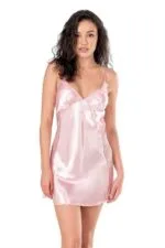 Pembe Kısa Saten Gecelik 8105 - Görsel 2