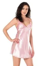 Pembe Kısa Saten Gecelik 8105