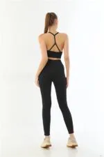 Siyah MI Emay 3921 Soft Seamless Ripli Tayt Yoga Takımı - Görsel 2