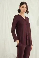 Uzun Kollu Boydan Düğmeli V Yaka Pijama Takımı - Görsel 4
