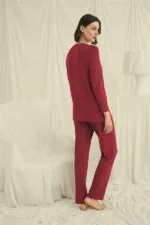 Uzun Kollu Boydan Düğmeli V Yaka Pijama Takımı - Görsel 4