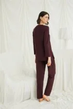 Uzun Kollu Boydan Düğmeli V Yaka Pijama Takımı - Görsel 5