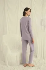 Uzun Kollu Boydan Düğmeli V Yaka Pijama Takımı - Görsel 6