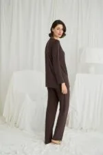 Uzun Kollu Boydan Düğmeli V Yaka Pijama Takımı - Görsel 6