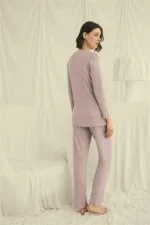 Uzun Kollu Boydan Düğmeli V Yaka Pijama Takımı - Görsel 6