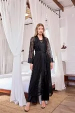 Uzun Kollu Dantelli ve Kuşaklı Sabahlık - Görsel 2