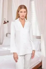 Uzun Kollu Önü Düğmeli Gömlek Yaka Pijama Takımı - Görsel 6