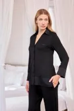 Uzun Kollu Önü Düğmeli Gömlek Yaka Pijama Takımı - Görsel 4