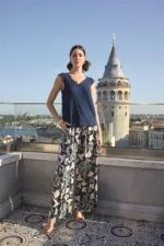 Yaprak Desenli ve Dantelli 3’lü Pijama Takımı - Görsel 6