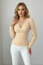 Kadın Krep Kumaş Drapeli Modern Bluz