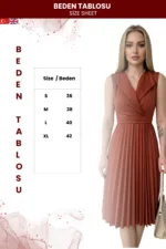 Kadın V Yaka Plise Detaylı Modern Elbise - Görsel 5