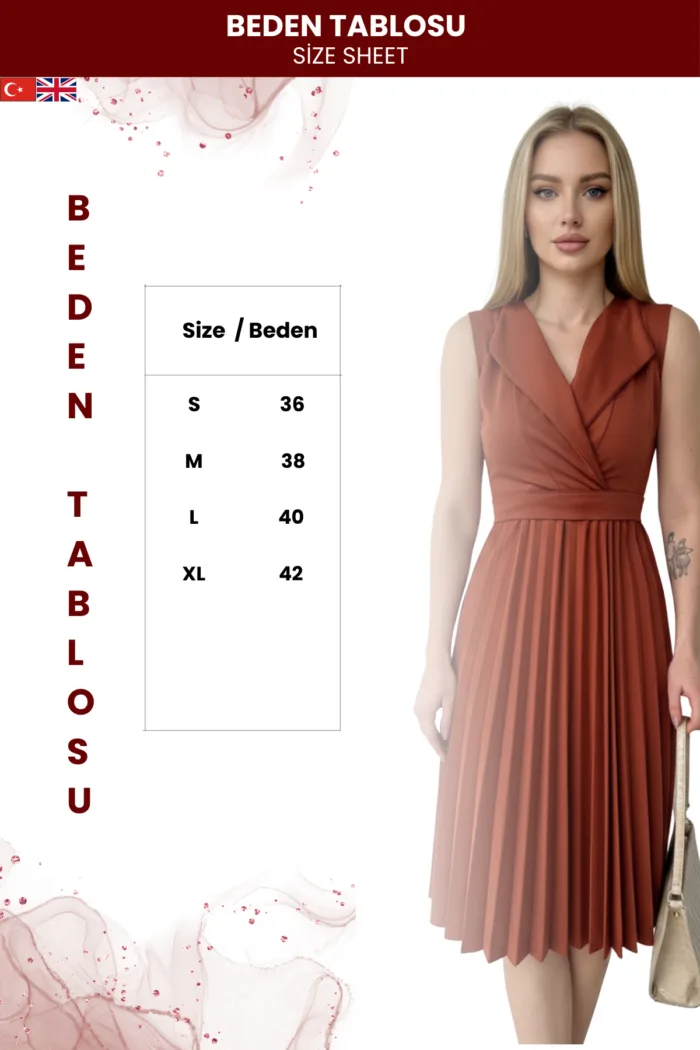 Kadın V Yaka Plise Detaylı Modern Elbise - Görsel 5