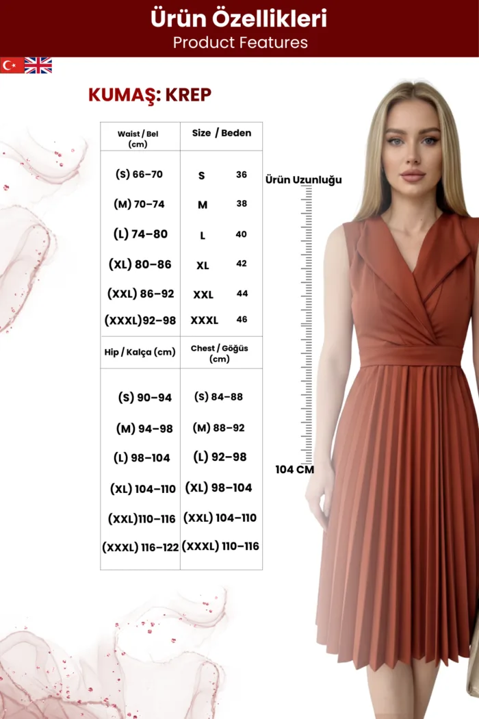 Kadın V Yaka Plise Detaylı Modern Elbise - Görsel 6