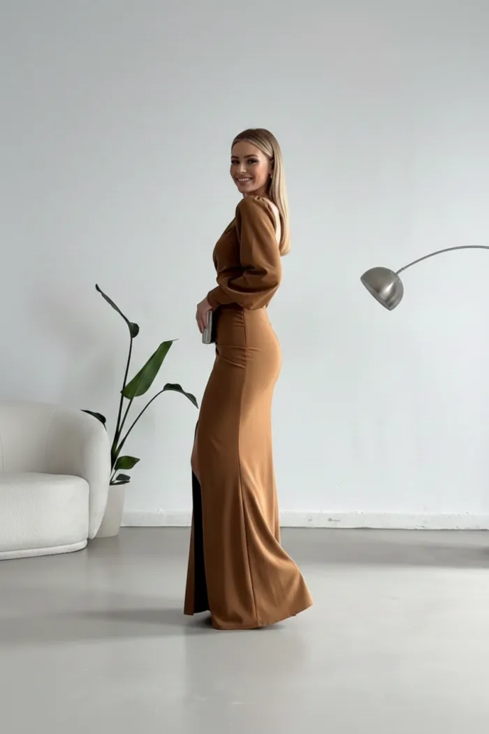 Kadın Omuz Açık İthal Şık Modern Elbise - Görsel 2